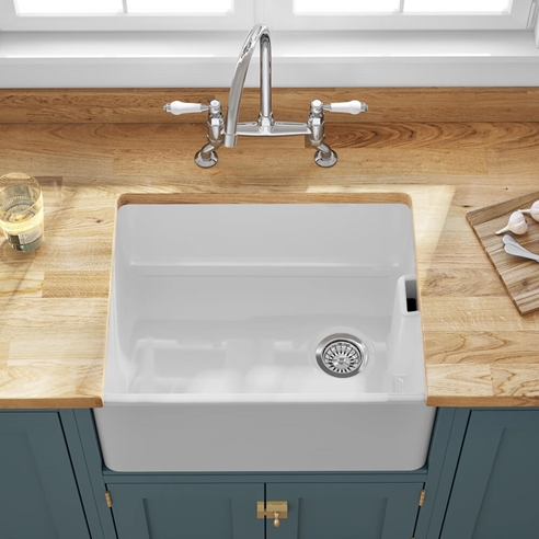 Butler & Rose Ceramic Fireclay Belfast Traditional Kitchen Sink with Weir Overflow - 595 x 455mm