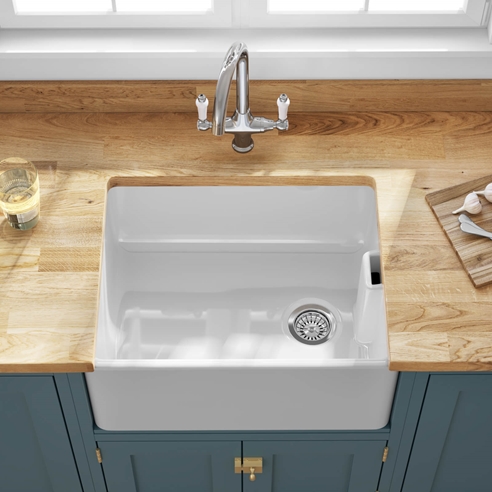 Butler & Rose Ceramic Fireclay Belfast Traditional Kitchen Sink with Weir Overflow - 595 x 455mm