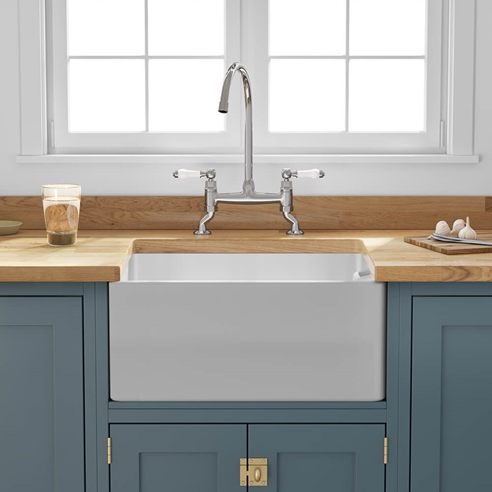 Butler & Rose Ceramic Fireclay Belfast Traditional Kitchen Sink with Weir Overflow - 595 x 455mm